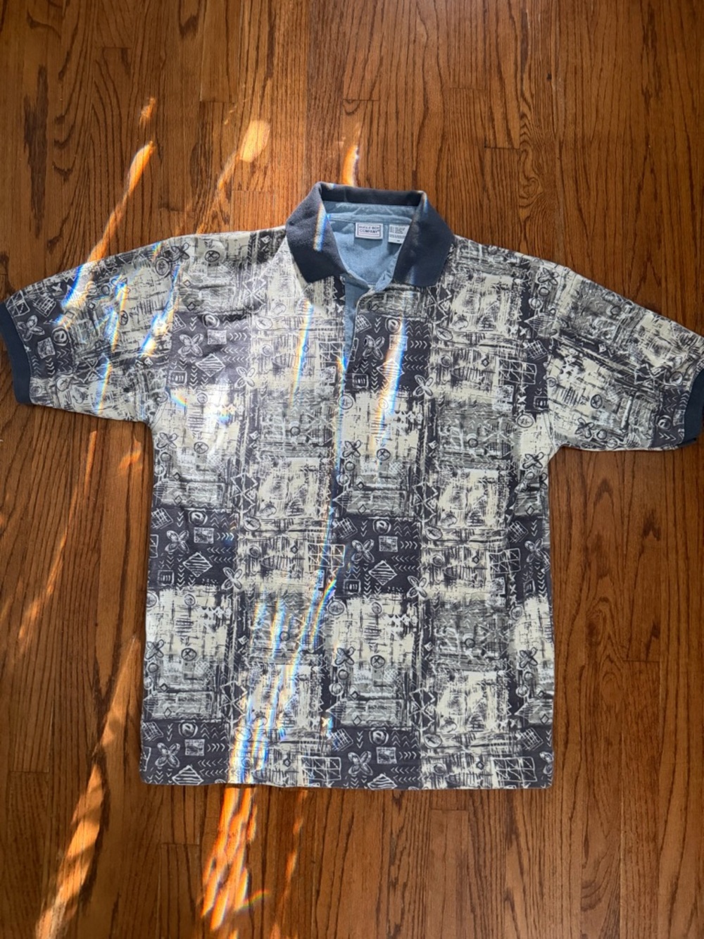 Vintage 90s Bugle Boy Polo Shirt Mens Medium M Blue Gray Short Sleeve Tropical